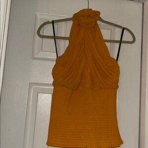 bebe Golden Yellow Smocked Halter Top